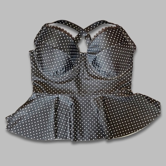 Allure Cross-Back Peplum Tankini Top Polka Dot Black/White Women’s US 1X/16/18 - Picture 2 of 6